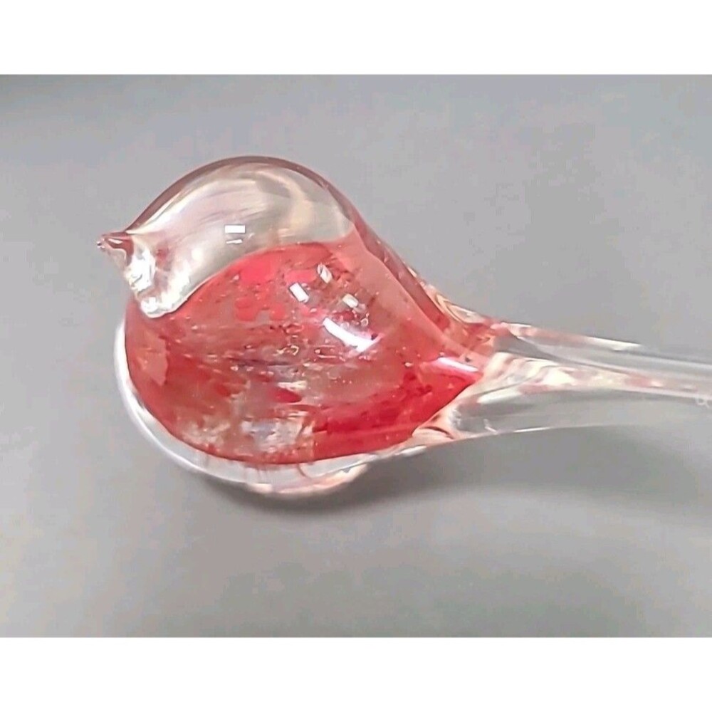 Vintage Red & Clear Art Glass Bird  Hand Blown Paperweight - Picture 6 of 6
